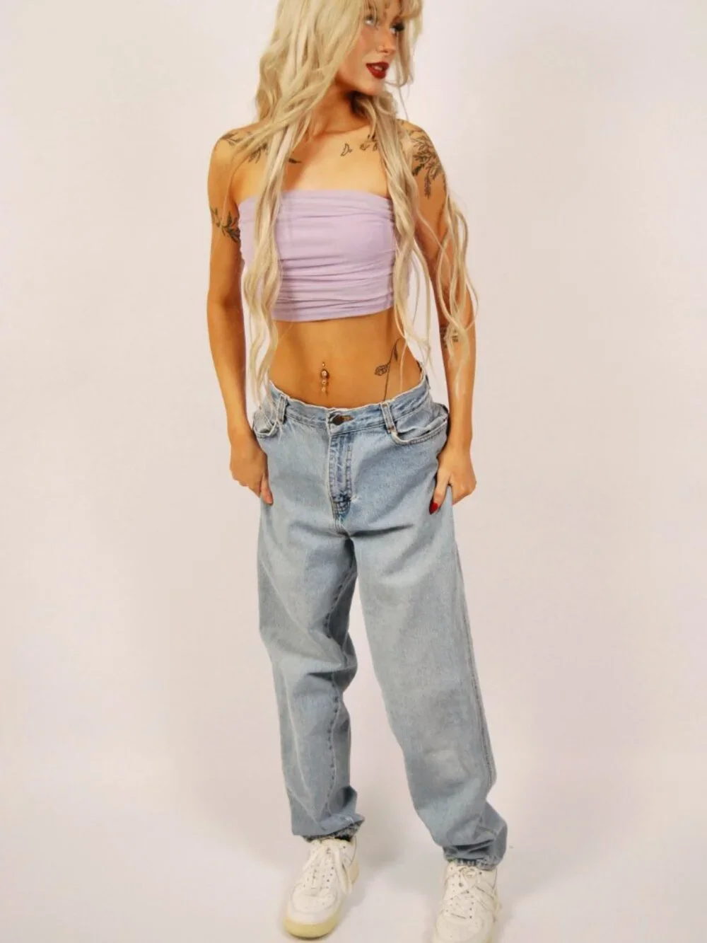 90s Light Wash Jeans (26) blue denim vintage women cool casual high waist baggy - Picture 1 of 10